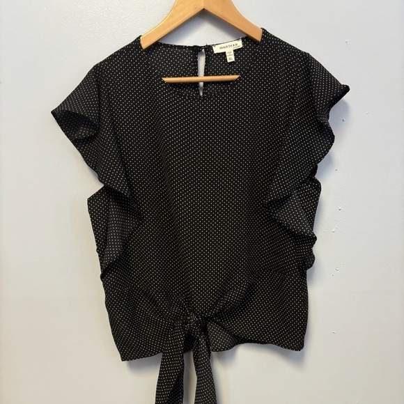 Monteau Tops - 0424-57 Polka Dot Tie Front Blouse